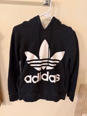 Adidas Black Hoodie with White Trefoil Logo